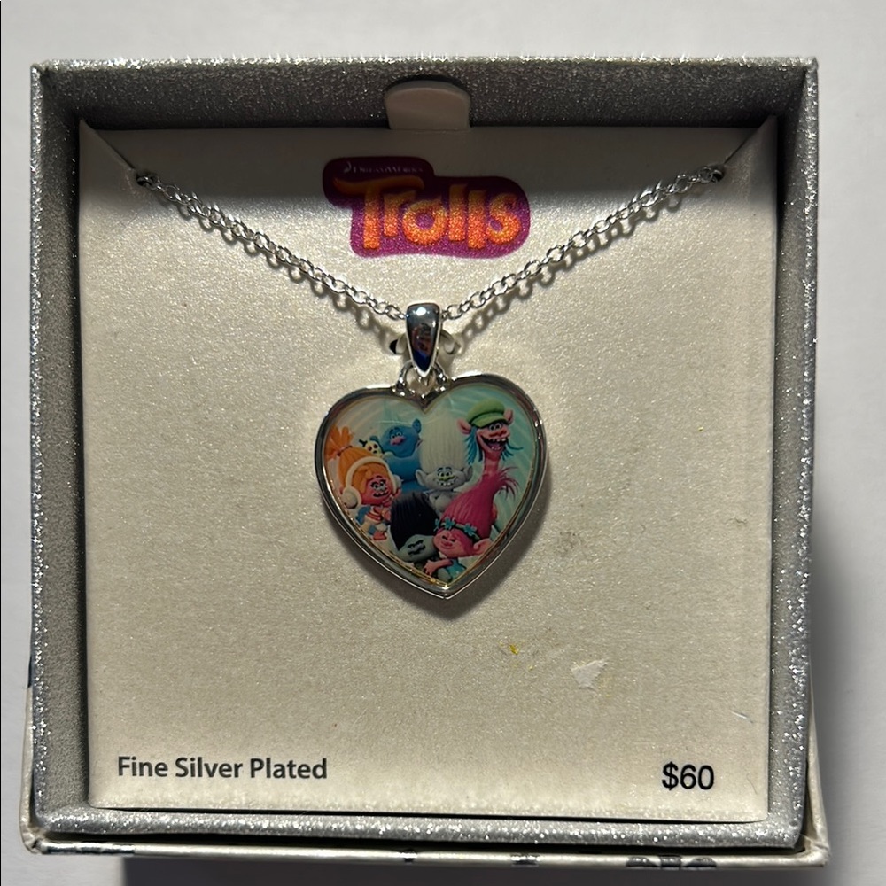 Dreamworks Trolls Silver Heart Necklace